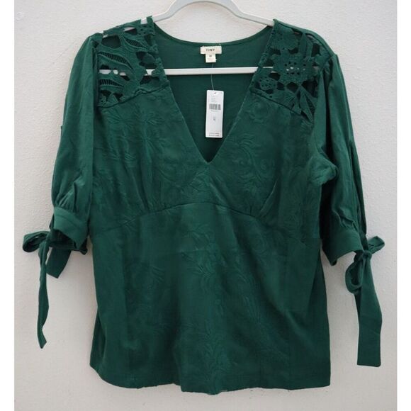 Tiny x Anthropologie Women's Sz M Emerald Green Ophelia Embroidered Top - Picture 1 of 9